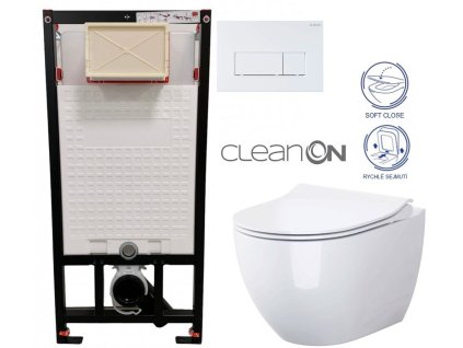 DEANTE Podomítkový rám, pro závěsné WC mísy + SLIM tlačítko bílé + WC CERSANIT ZEN CLEANON + SEDÁTKO CST_WC01 A51P HA1