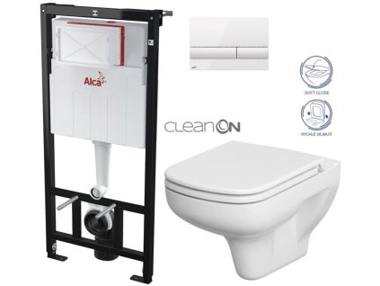 Předstěnový instalační systém s bílým tlačítkem M1710 + WC CERSANIT CLEANON COLOUR + SEDÁTKO AM101/1120 M1710 CN1