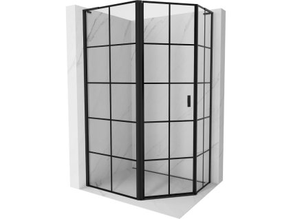 MEXEN/S - Mist Lsprchový kout pětiboký křídlový asymetrický levá 100 x 90, černá kratka, černá 8A8L-100-090-70-77-L