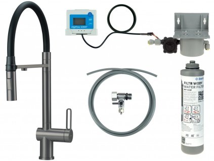 DEANTE - Magnetic baterie kuchyňská titan, se sadou pro filtraci vody, s elastickou hubicí; BRMFD75M