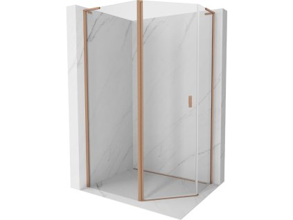MEXEN/S - Mist Lsprchový kout pětiboký křídlový asymetrický 100x90, transparent, měď kartáčovaná 8A8L-100-090-65-00