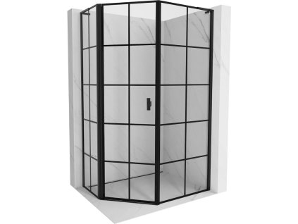 MEXEN/S - Mist Lsprchový kout pětiboký křídlový asymetrický levá 80 x 100, černá kratka, černá 8A8L-080-100-70-77-L