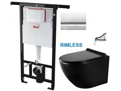 Předstěnový instalační systém s chromovým tlačítkem M1721 + WC MEXEN LENA ČERNÁ Rimless + SEDÁTKO AM102/1120 M1721 ME01