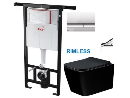 Předstěnový instalační systém s chromovým tlačítkem M1721 + WC MEXEN TEO ČERNÁ Rimless + SEDÁTKO AM102/1120 M1721 ME02