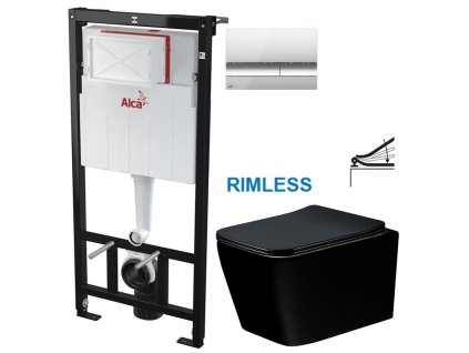 Předstěnový instalační systém s chromovým tlačítkem M1721 + WC MEXEN TEO ČERNÁ Rimless + SEDÁTKO AM101/1120 M1721 ME02