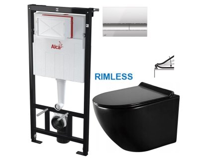 Předstěnový instalační systém s chromovým tlačítkem M1721 + WC MEXEN LENA ČERNÁ Rimless + SEDÁTKO AM101/1120 M1721 ME01