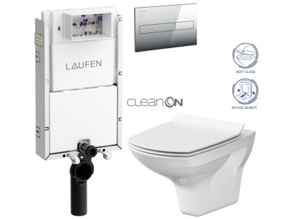 LAUFEN Podomít. systém LIS TW1 SET s chromovým tlačítkem + WC CERSANIT CLEANON CARINA + SEDÁTKO H8946630000001CR CA3