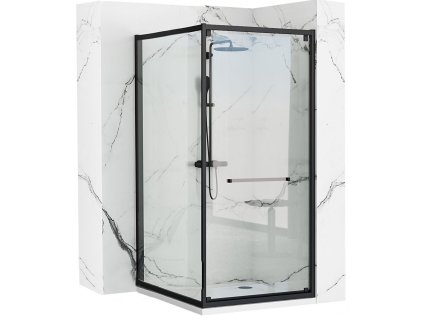 REA/S - Sprchový kout Space In ČERNÝ 80x100 s bílou sprchovou vaničkou Savoy KPL-K8882