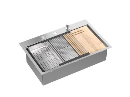 Quadron - Ocelový dřez BURT 110 WORKSTATION BRUSH NICKEL ZLE-09014