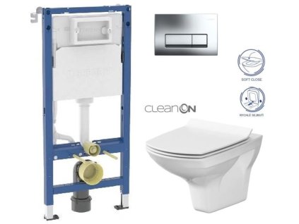 GEBERIT DuofixBasic s chromovým tlačítkem DELTA51 + WC CERSANIT CLEANON CARINA + SEDÁTKO 458.103.00.2 CA3