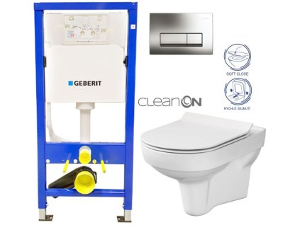 GEBERIT DuofixBasic s chromovým tlačítkem DELTA51 + WC CERSANIT CITY NEW CLEANON + WC SEDÁTKO SLIM 458.103.00.2 51CR CI2