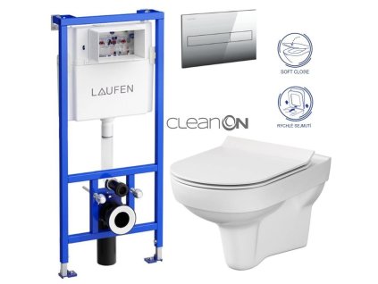 LAUFEN Rámový podomítkový modul CW1 SET s chromovým tlačítkem + WC CERSANIT CITY NEW CLEANON + WC SEDÁTKO SLIM H8946600000001CR CI2
