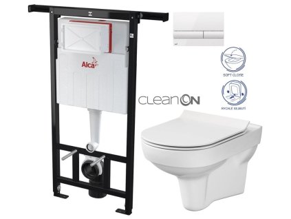 ALCA Jádromodul - předstěnový instalační systém s bílým tlačítkem M1710 + WC CERSANIT CITY NEW CLEANON + WC SEDÁTKO SLIM AM102/1120 M1710 CI2
