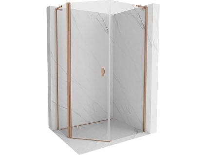 MEXEN/S - Mist Lsprchový kout pětiboký křídlový asymetrický 80x100, transparent, měď kartáčovaná 8A8L-080-100-65-00