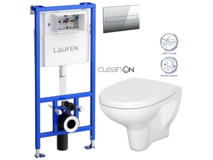 LAUFEN Rámový podomítkový modul CW1 SET s chromovým tlačítkem + WC CERSANIT ARTECO CLEANON + SEDÁTKO H8946600000001CR AT1