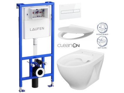 LAUFEN Rámový podomítkový modul CW1 SET s bílým tlačítkem + WC CERSANIT CLEANON MODUO + SEDÁTKO H8946600000001BI MO1