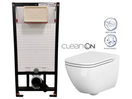 DEANTE Podomítkový rám, pro závěsné WC mísy bez tlačítka + WC CERSANIT CLEANON CASPIA + SEDÁTKO CST_WC01 X CP1