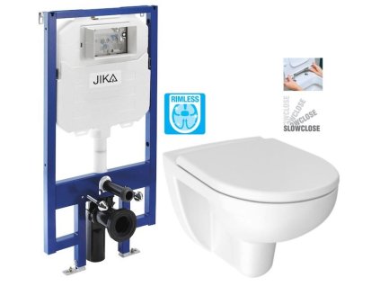 JIKA předstěnový instalační 8 cm systém bez tlačítka + WC JIKA LYRA PLUS RIMLESS + SEDÁTKO DURAPLAST SLOWCLOSE H894652 X LY2