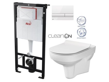ALCA Sádromodul - předstěnový instalační systém s bílým tlačítkem M1710 + WC CERSANIT CITY NEW CLEANON + WC SEDÁTKO SLIM AM101/1120 M1710 CI2