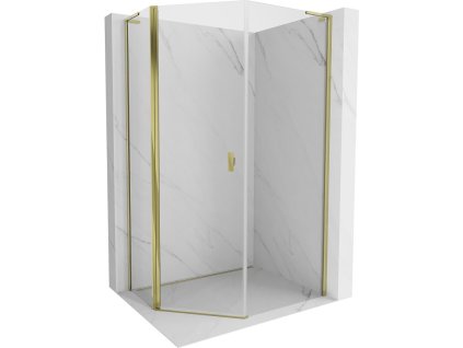 MEXEN/S - Mist Lsprchový kout pětiboký křídlový asymetrický 80 x 100, transparent, zlato 8A8L-080-100-50-00