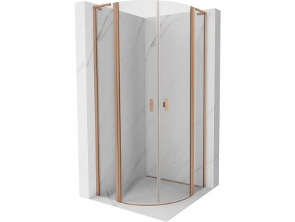 MEXEN/S - Mist L sprchový kout čtvrtkruh, křídlové 80 x 80, transparent, měď kartáčovaná 8A32L-080-080-65-00