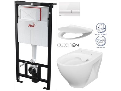ALCA Sádromodul - předstěnový instalační systém s bílým tlačítkem M1710 + WC CERSANIT CLEANON MODUO + SEDÁTKO AM101/1120 M1710 MO1