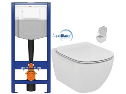 CERSANIT předstěnový instalační systém bez tlačítka + WC Ideal Standard Tesi se sedátkem SoftClose, AquaBlade K97-526 X TE1