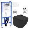 LAUFEN Rámový podomítkový modul CW1 SET s bílým tlačítkem + WC REA CARLO MINI RIMLESS ČIERNY MAT + SEDADLO H8946600000001BI MM1