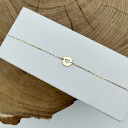 ZLATÝ NÁRAMEK s minimalistickým přívěskem - srdíčko v kolečku | 14k zlato, 0,85g