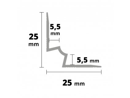 AP43/5 schodová lišta vnitřní samolepící, hliník elox stříbro, v/25 mm, 2,7 m, 5,5 mm