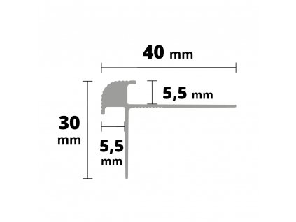 AP43/3 schodová lišta samolepící, hliník elox stříbro, 30x40 mm, 2,7 m, 5,5 mm