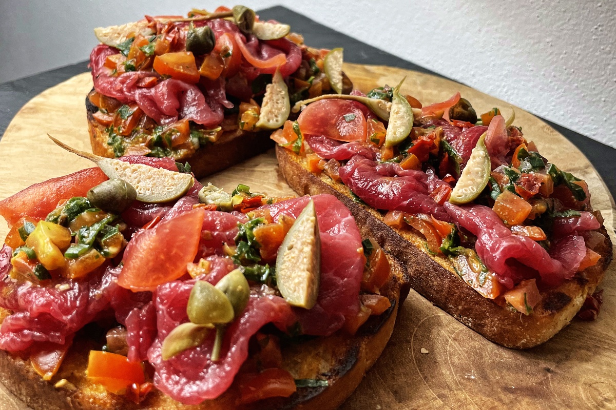 Carpaccio with miso and tomato salsa