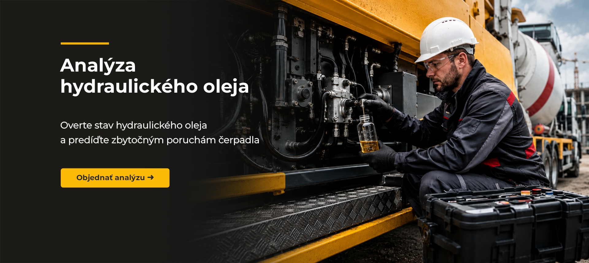 Analýza hydraulického oleja stavebných strojov – odber vzorky technikom