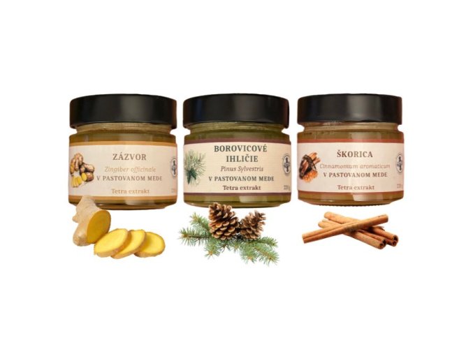 Tetra extrakt zázvoru, borovice a škorice v pastovanom mede výhodný balíček