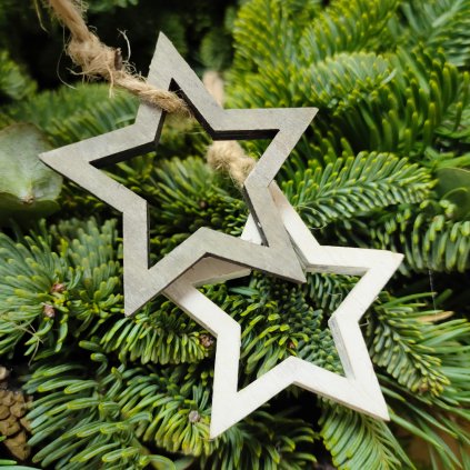 Hvězda dřevěná - závěsná (bílá/šedá)