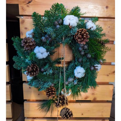 Zimní věnec - přírodní s bavlníkem