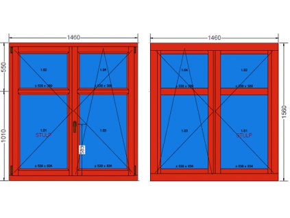 Dřevěné okno dvoukřídlé 146x156 - barva Calvados