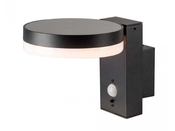 Černé LED nástěnné solární svítidlo kruhové s pohybovým čidlem 5,5W IP54