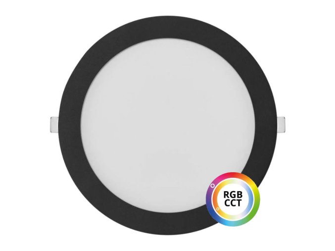 Černý vestavný LED panel kulatý 225mm 27W 24V RGB+CCT