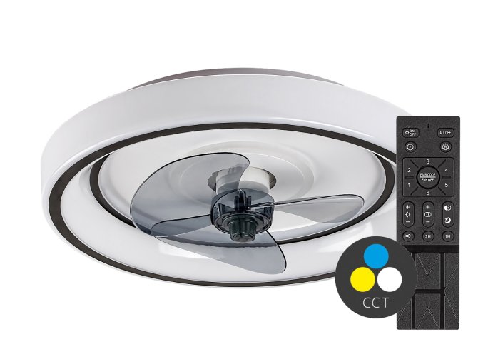 Černé stropní LED svítidlo s ventilátorem Horacio 470mm 67W CCT s DO