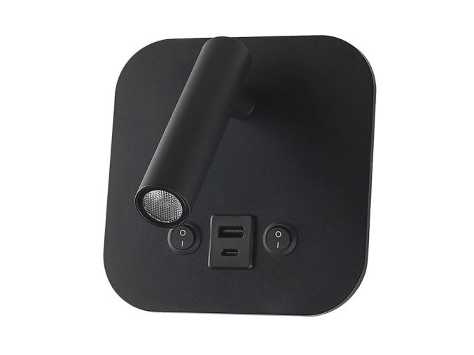 Černé nástěnné LED svítidlo s USB/PD nabíjením 8W