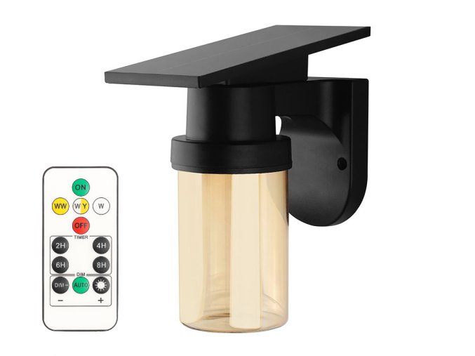 Černé LED fasádní solární svítidlo válcové 0,9W IP54 CCT s DO