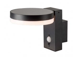 Černé LED nástěnné solární svítidlo kruhové s pohybovým čidlem 5,5W IP54