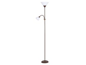 Hnědá stojací lampa Action s bílými stínidly pro žárovky E27+E14