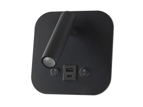 Černé nástěnné LED svítidlo s USB/PD nabíjením 8W