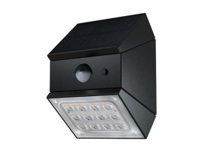 Černé LED fasádní solární LED svítidlo s pohybovým čidlem 2,5W IP65 CCT