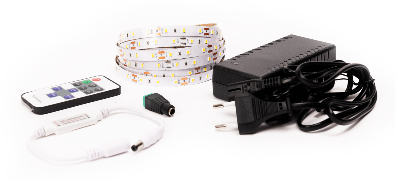 LED Solution LED pásek 12W/m 12V bez krytí IP20 5 metrů + adaptér 72W + stmívač s DO Barva světla: Studená bílá 07703_05310_06173
