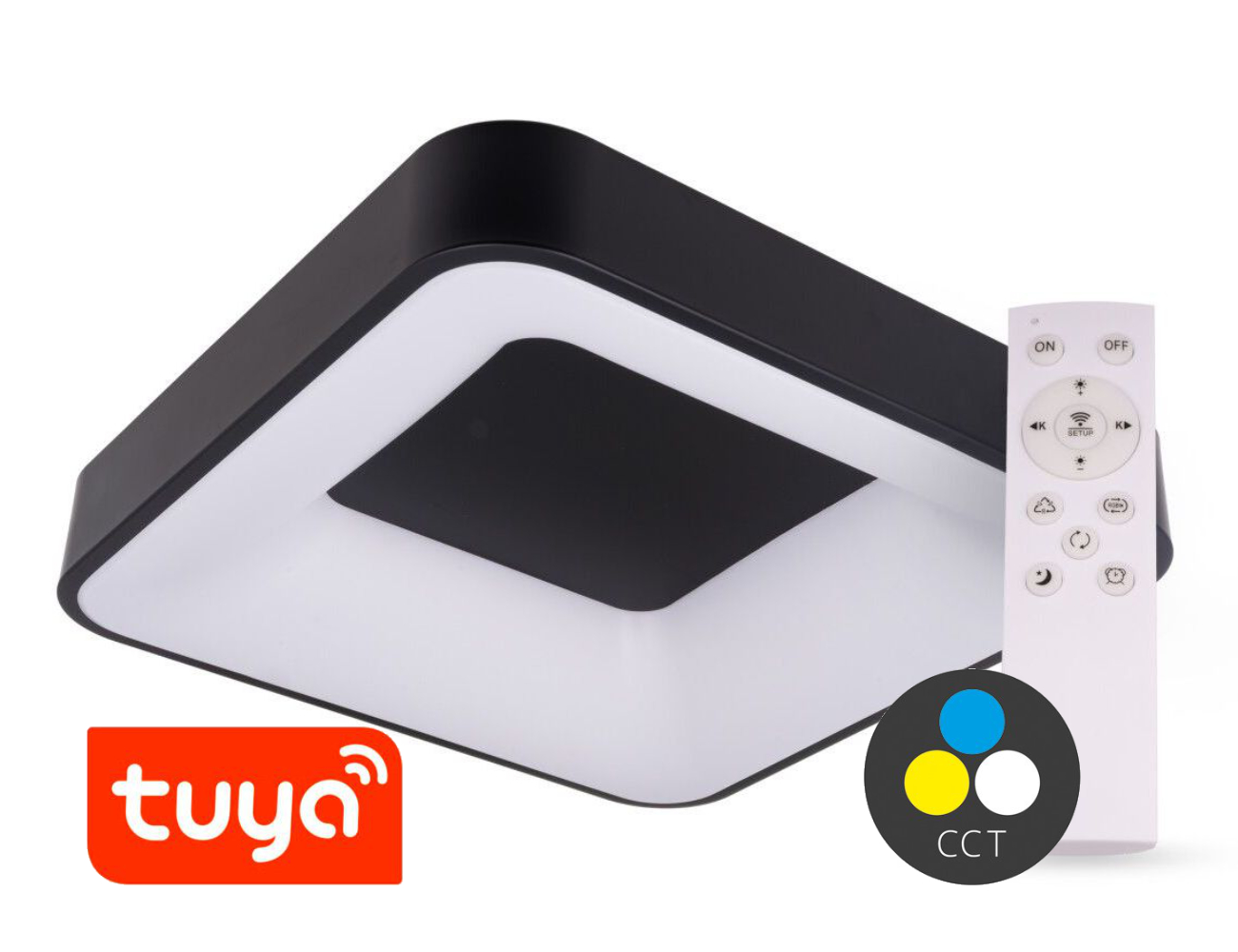 T-LED SMART TUYA Černé LED stropní svítidlo hranaté 500x500mm 48W CCT s DO 105562