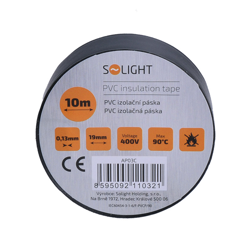 Solight Izolační páska 19mm x 0,13mm x 10m, černá AP03C
