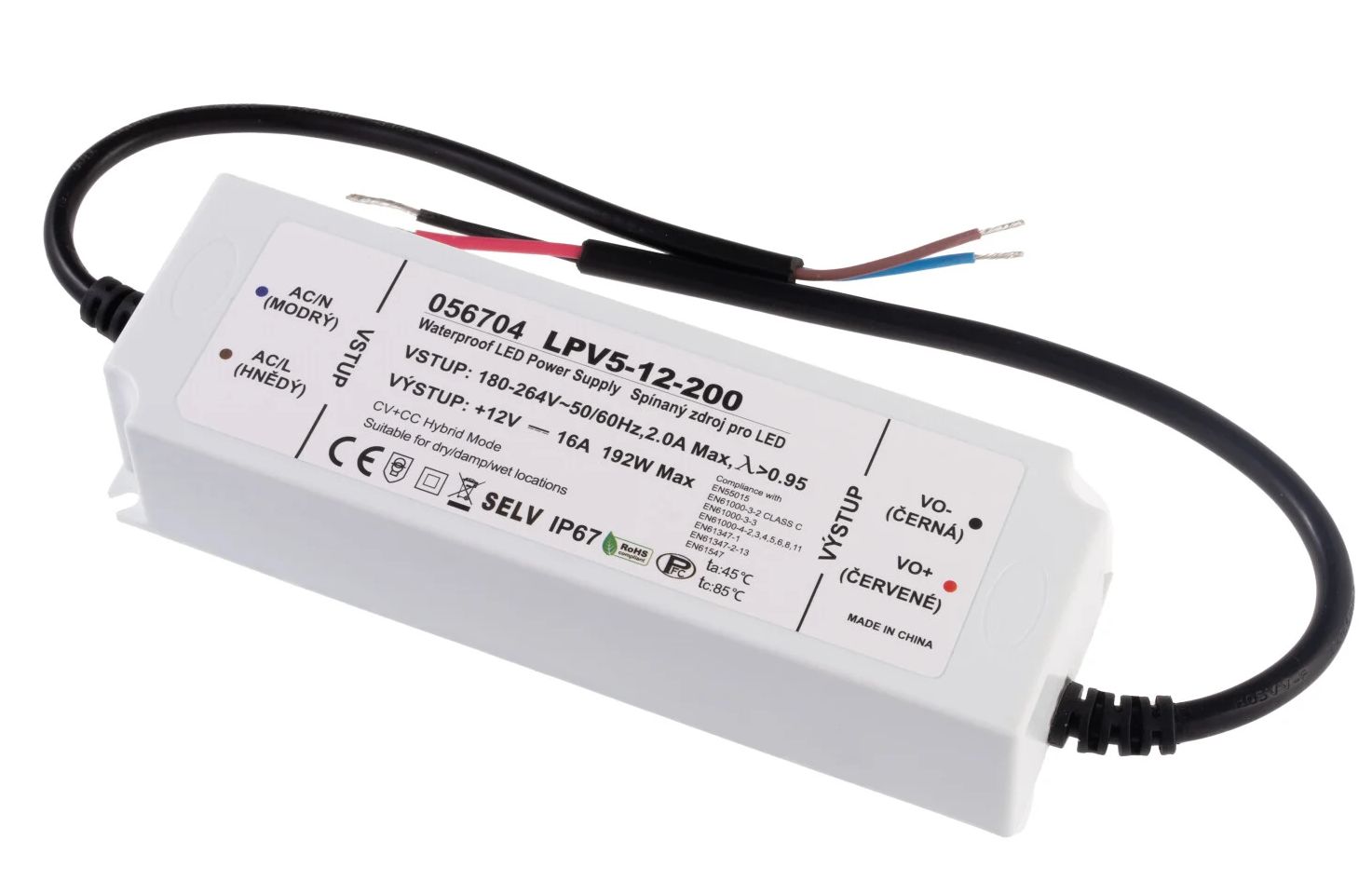 T-LED LED zdroj (trafo) hybrid CV+CC 12V 192W IP67 056704